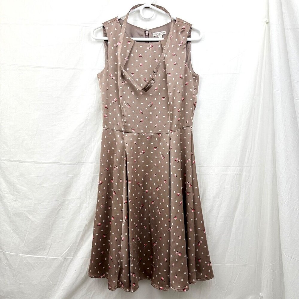 Eva Mendes NY & Co Above Knee Belted Sleeveless Dress Women 8 Brown w/Polka Dots